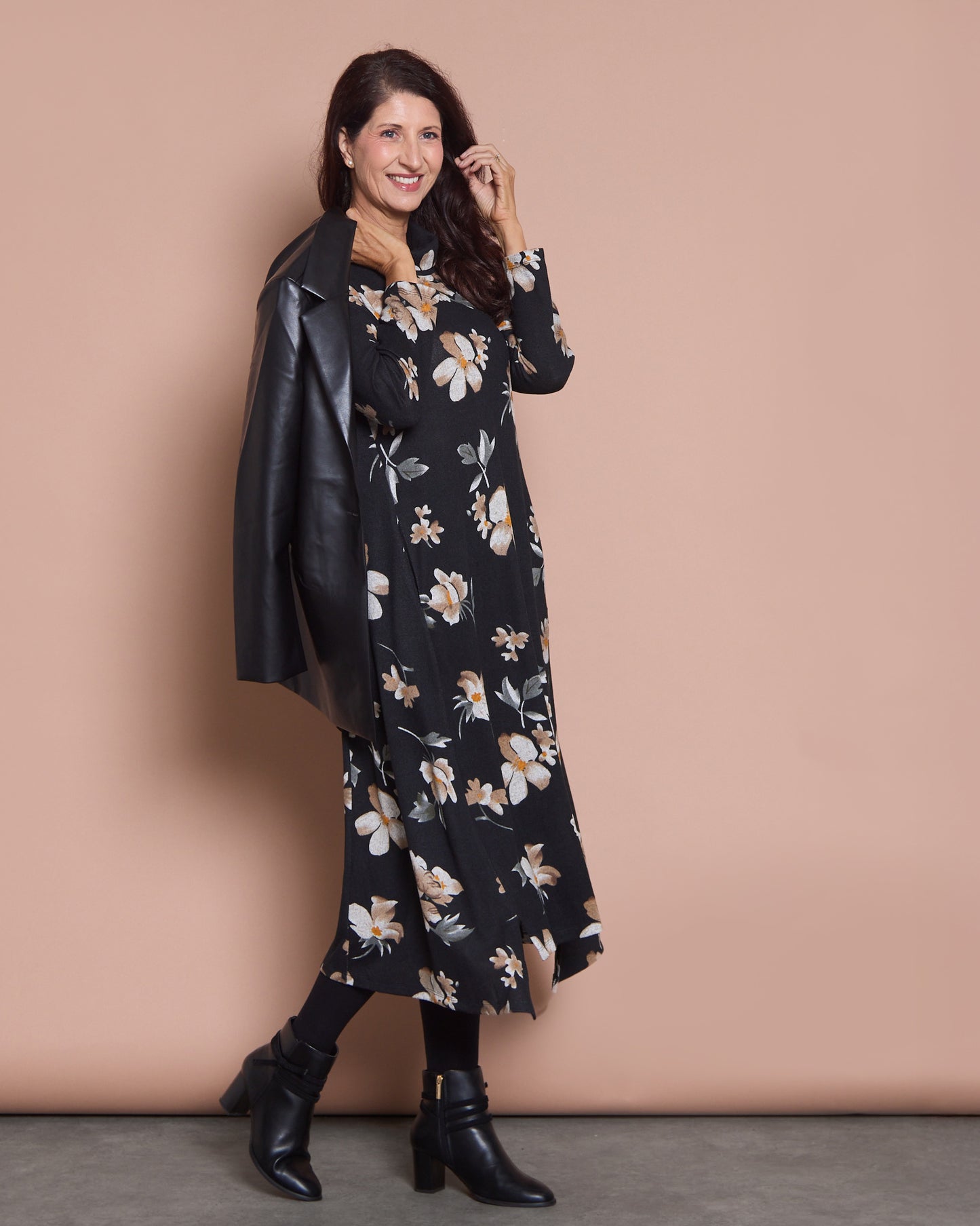 Vanetta Cowl Swing Dress - Mocha Bloom