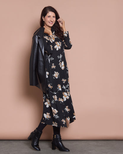 Vanetta Cowl Swing Dress - Mocha Bloom