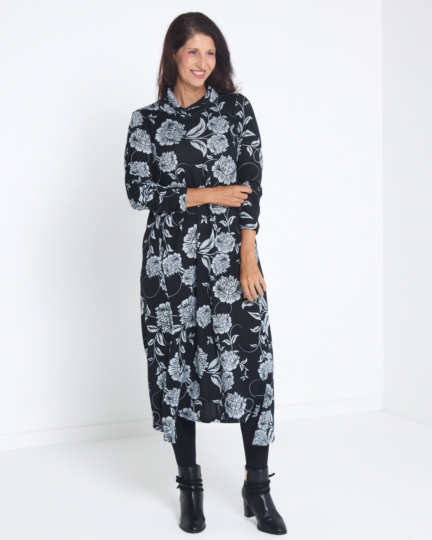 Vanetta Cowl Swing Dress - Midnight Floral