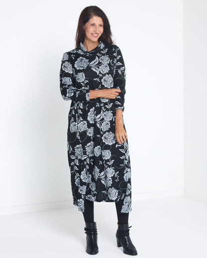 Vanetta Cowl Swing Dress - Midnight Floral
