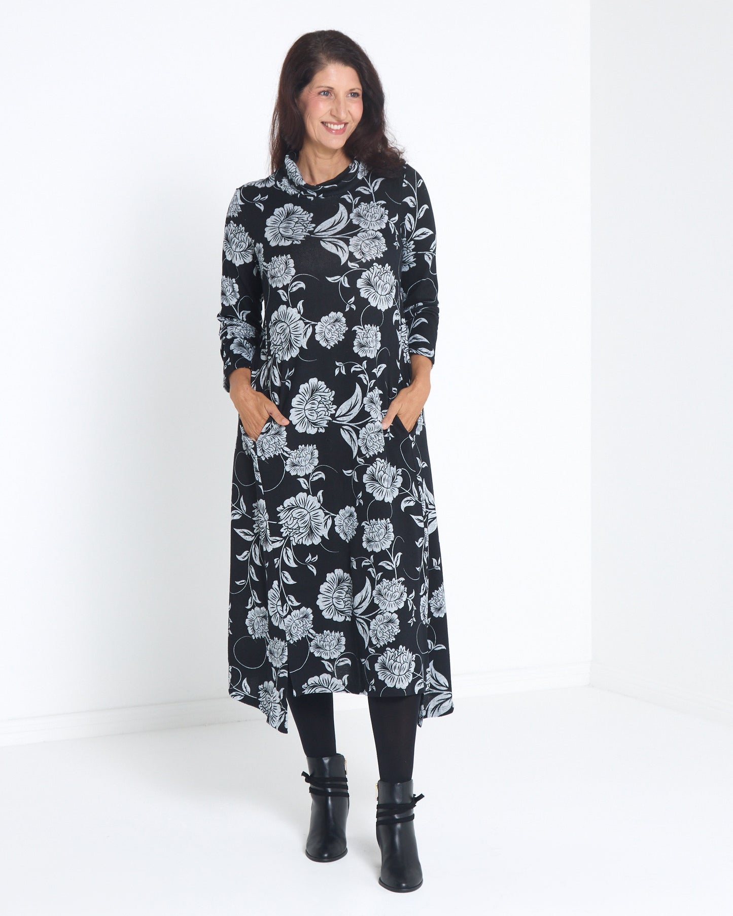 Vanetta Cowl Swing Dress - Midnight Floral