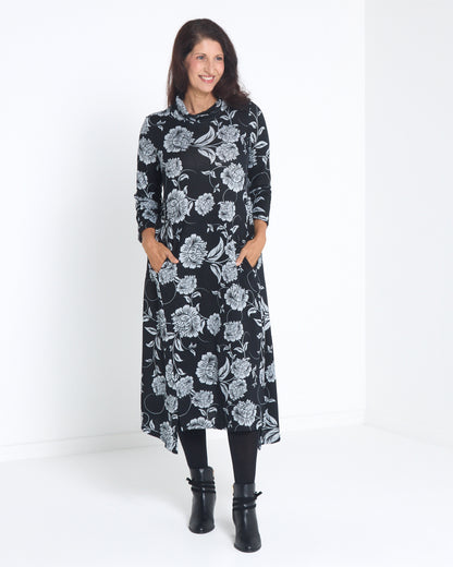 Vanetta Cowl Swing Dress - Midnight Floral