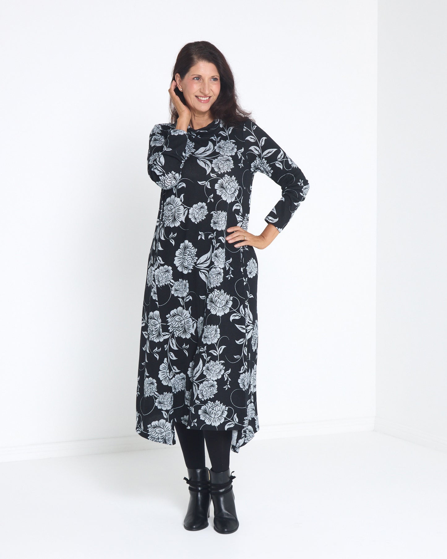 Vanetta Cowl Swing Dress - Midnight Floral