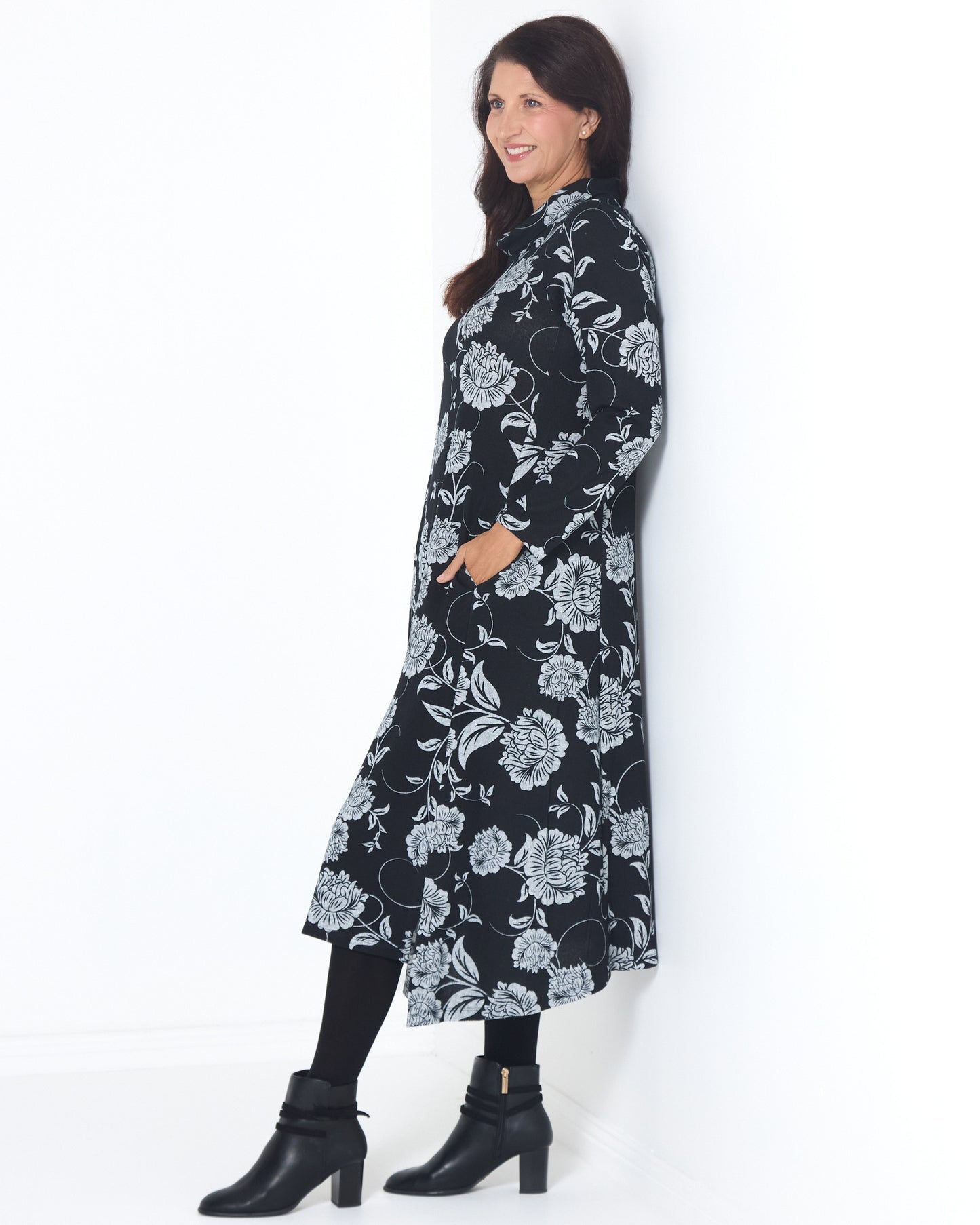 Vanetta Cowl Swing Dress - Midnight Floral