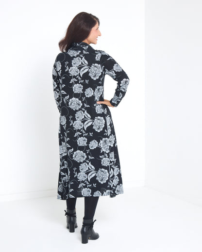 Vanetta Cowl Swing Dress - Midnight Floral