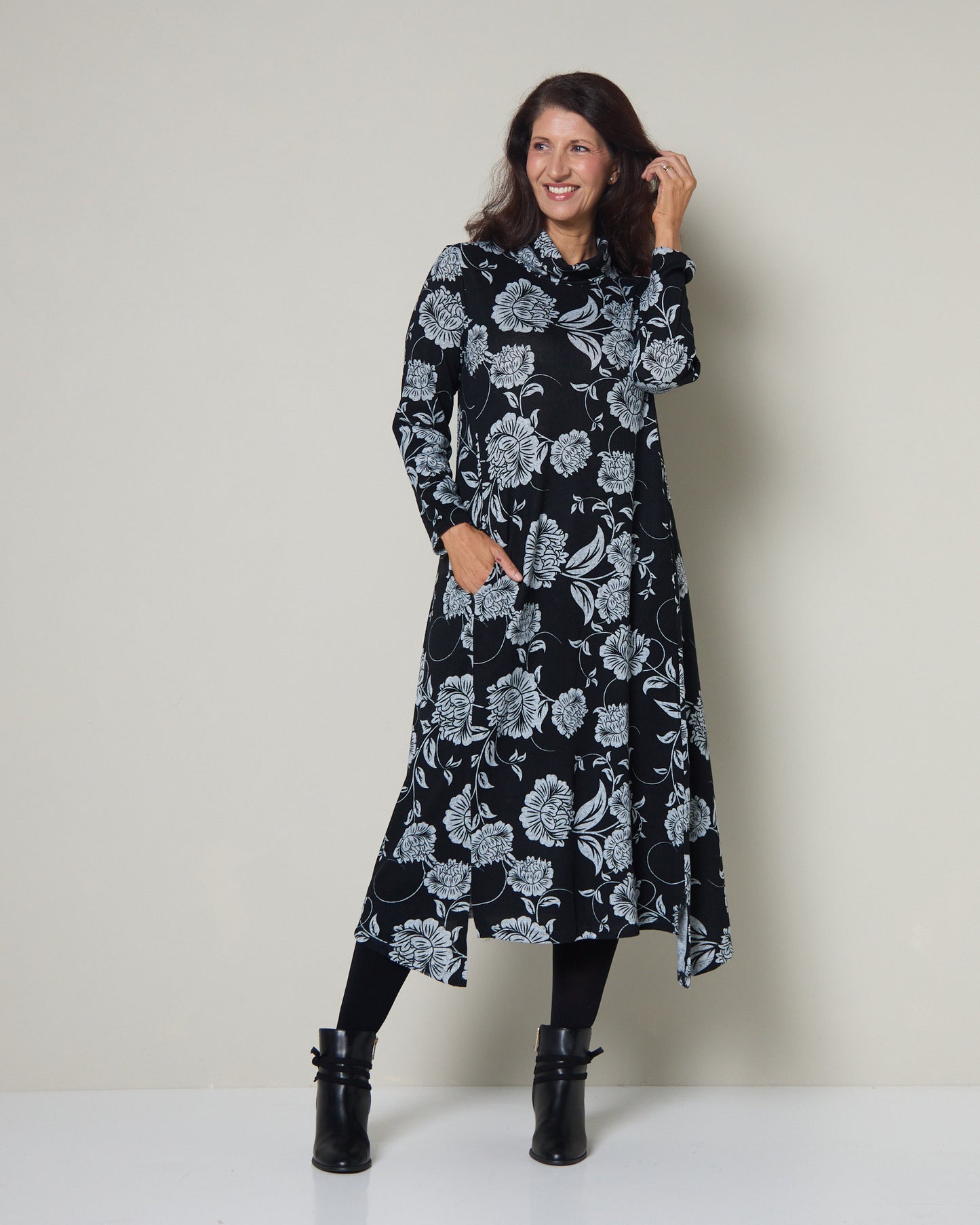 Vanetta Cowl Swing Dress - Midnight Floral