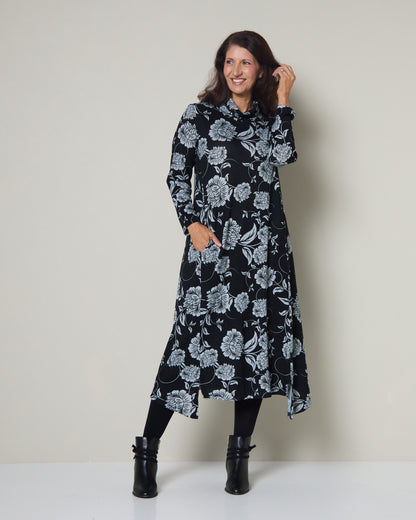 Vanetta Cowl Swing Dress - Midnight Floral