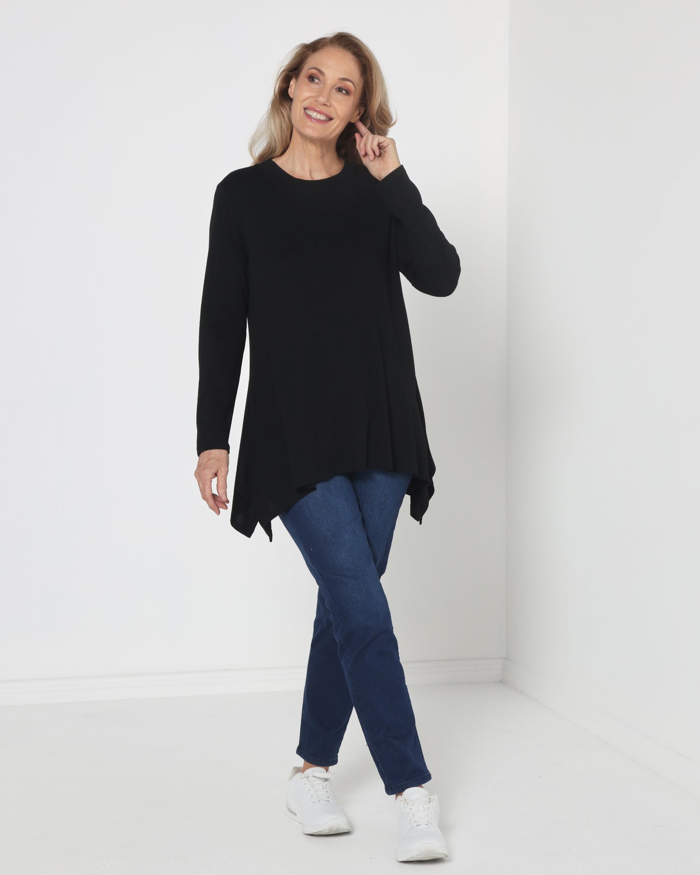 Andrea High Neck Swing Top - Black