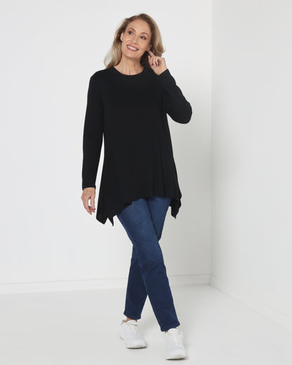 Andrea High Neck Swing Top - Black