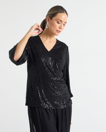 Sparkle Top - Black Sequin