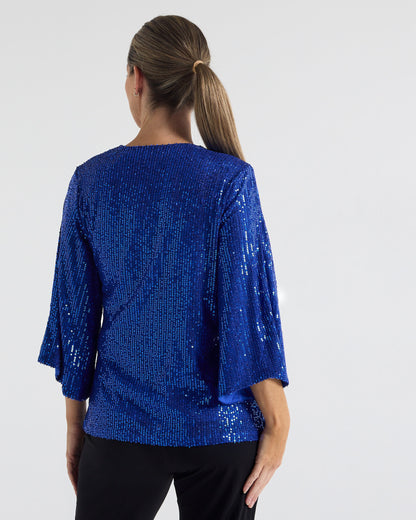 Sparkle Sequin Top in electric blue, back view