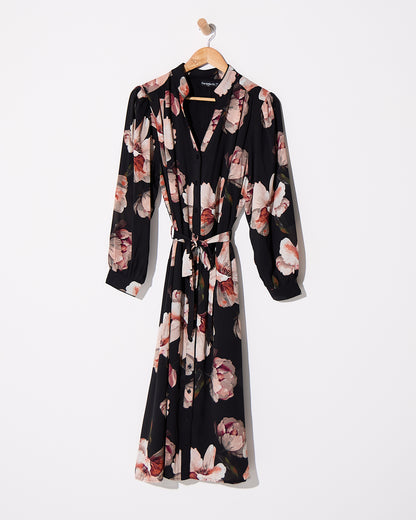 Wren Midi Dress - Black Floral