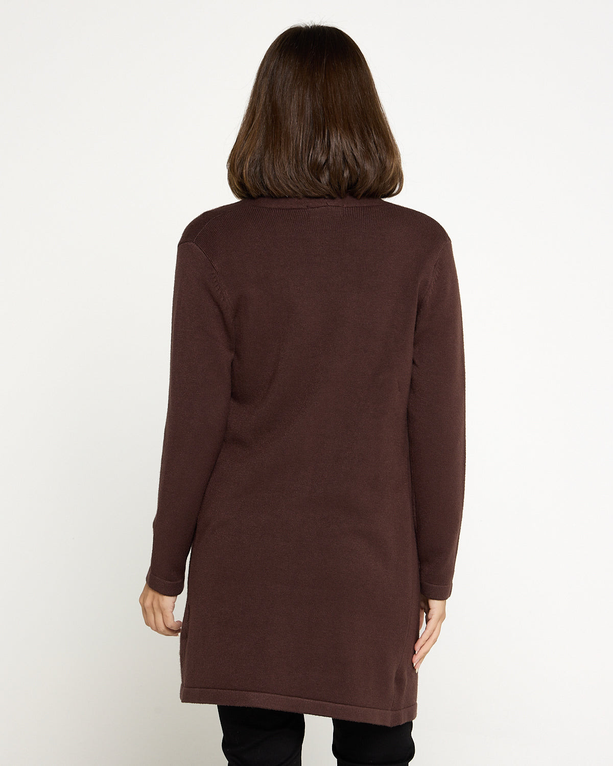 Brown Longline Knit Cardigan – Soft Winter Layering Piece – TULIO