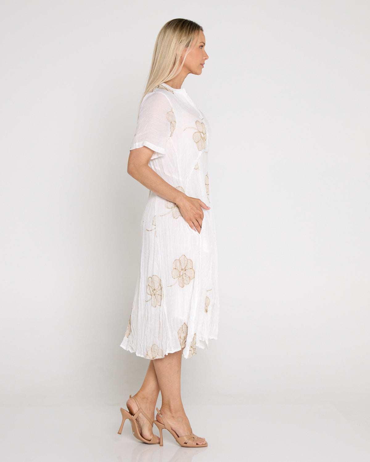 Newark Embroidered Dress - White/Gold