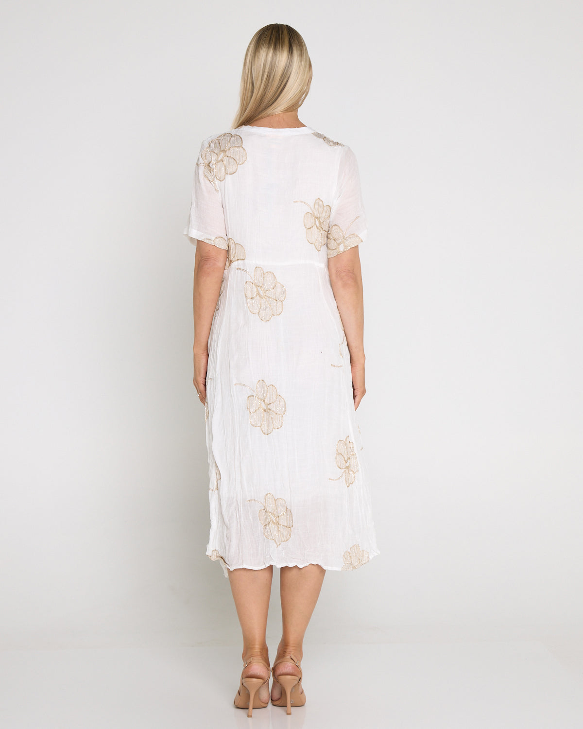 Newark Embroidered Dress - White/Gold