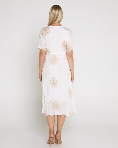 Newark Embroidered Dress - White/Gold