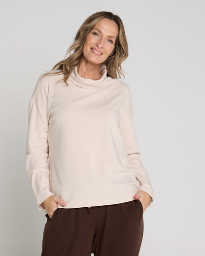 Weekend Life Fleece Cowl Top - Sand
