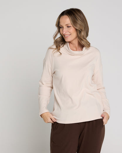 Weekend Life Fleece Cowl Top - Sand