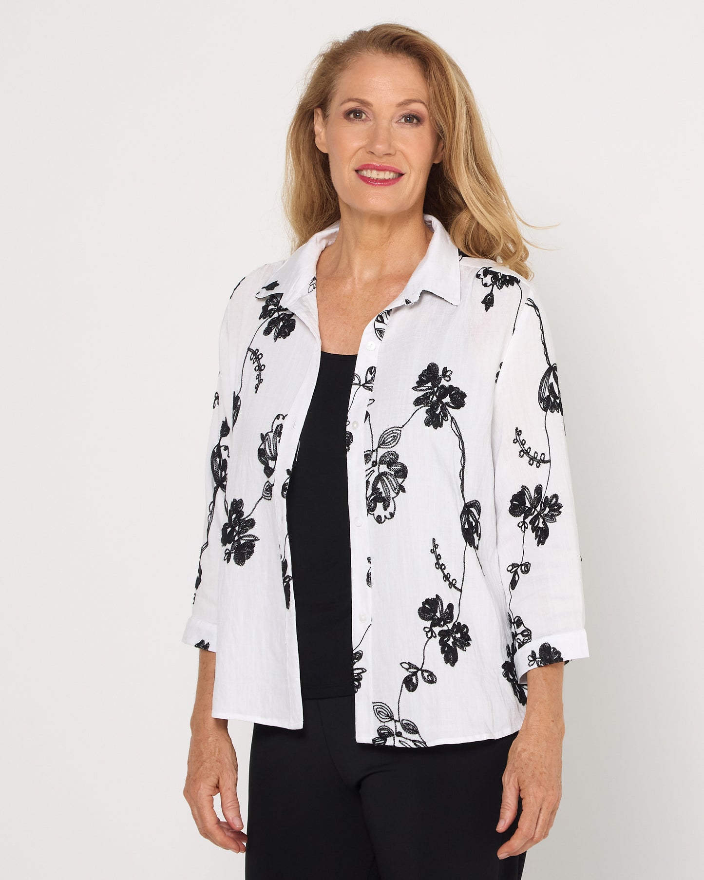 Monochrome Bloom Embroidered Shirt