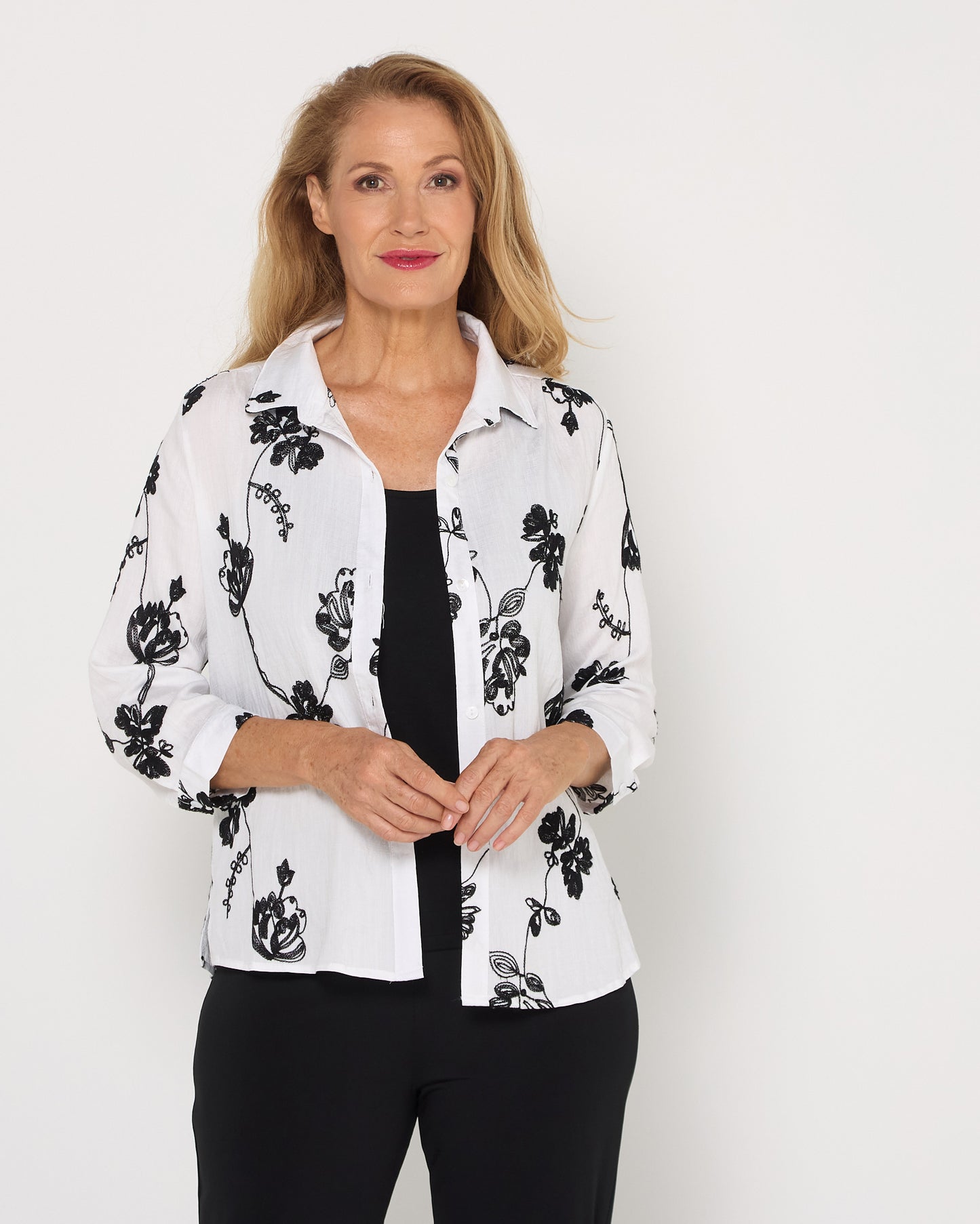 Monochrome Bloom Embroidered Shirt