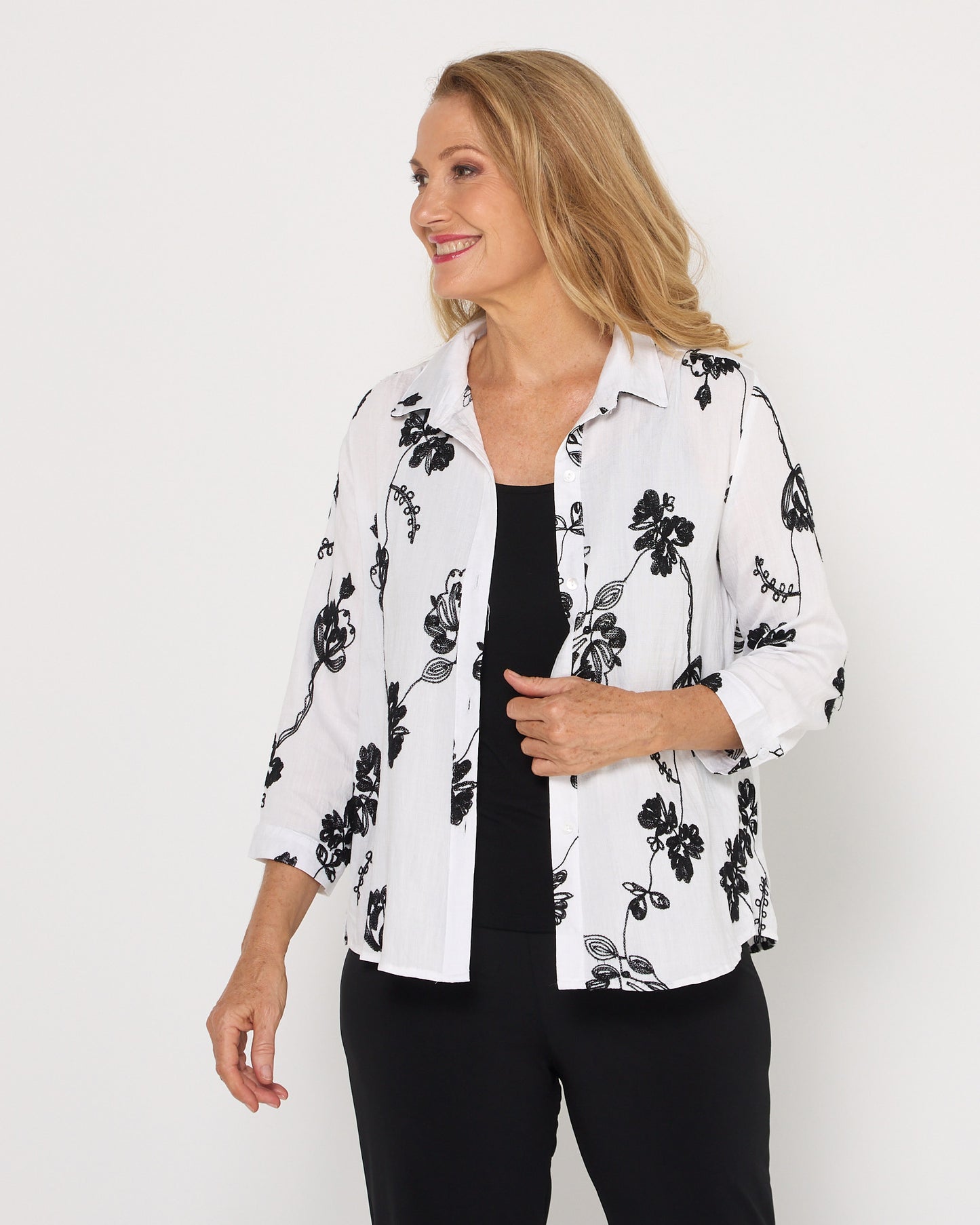 Monochrome Bloom Embroidered Shirt