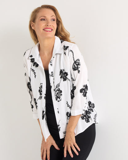 Monochrome Bloom Embroidered Shirt