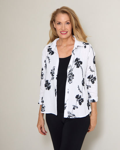 Monochrome Bloom Embroidered Shirt