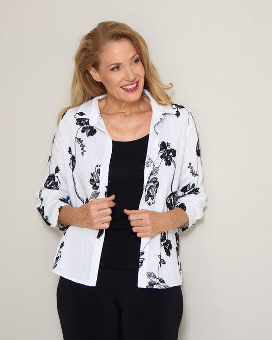 Monochrome Bloom Embroidered Shirt