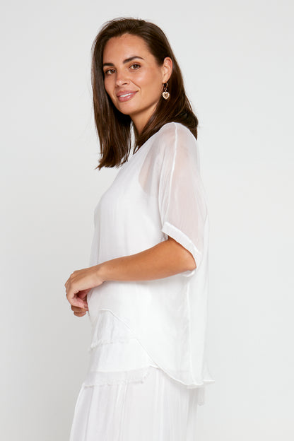 Zaria Silk Top - Bianco White