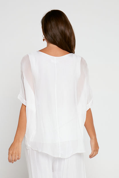 Zaria Silk Top - Bianco White