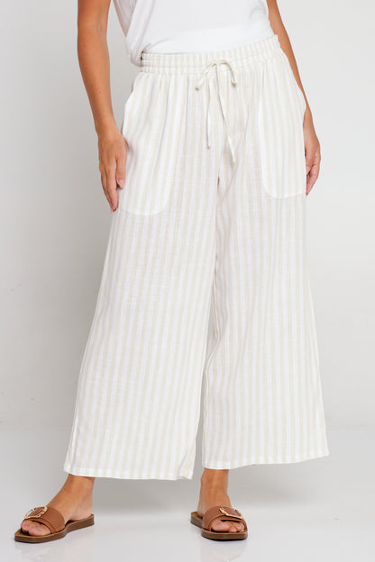 Aiko Linen Pants - White/Cream Stripe