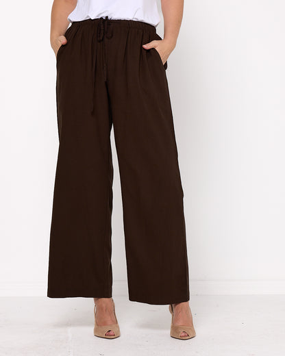Sienna Wide Leg Pants - Chocolate