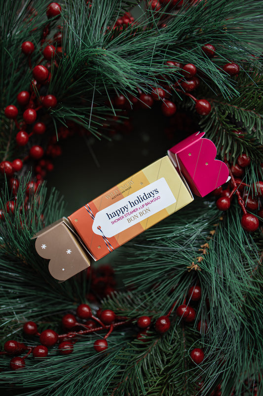 Happy Holidays Shower Steamer x Mini Lip Balm Bon Bon