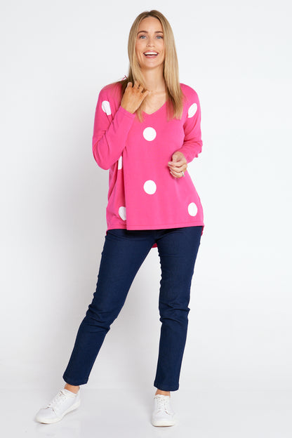 Willa Spot Knit Top - Hot Pink