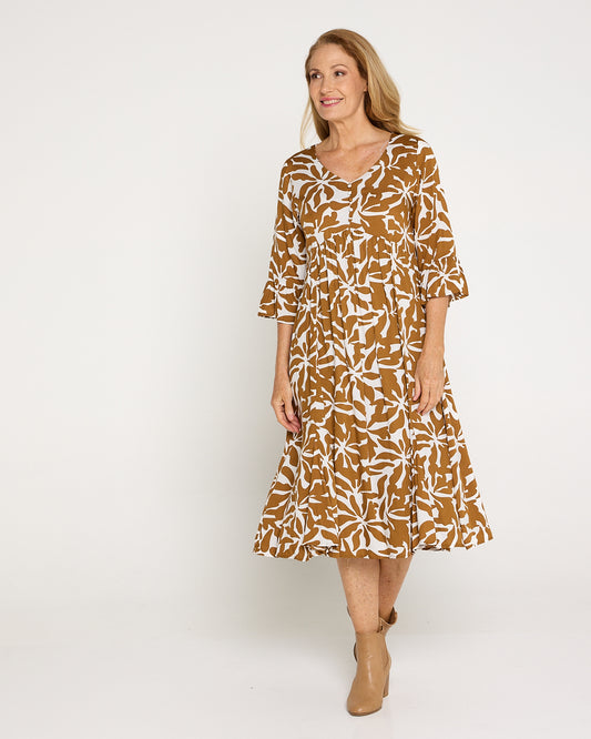 Brighton Sleeved Dress - Wild Ochre