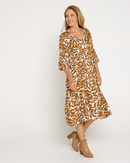 Brighton Sleeved Dress - Wild Ochre