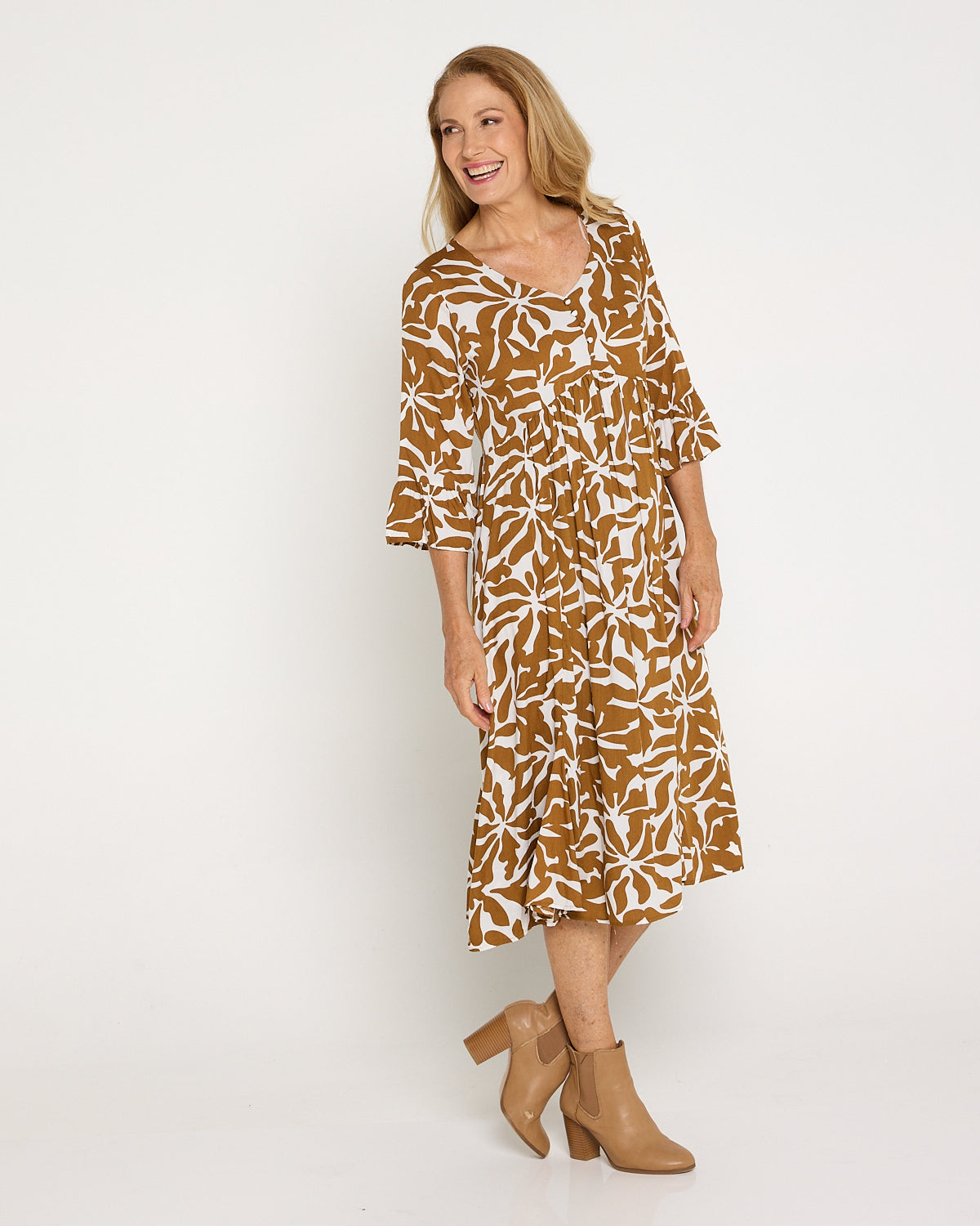 Brighton Sleeved Dress - Wild Ochre