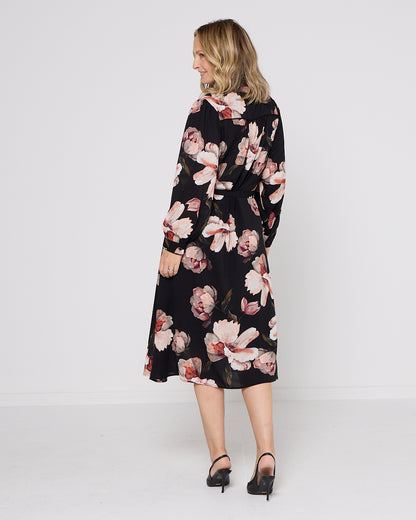 Wren Midi Dress - Black Floral