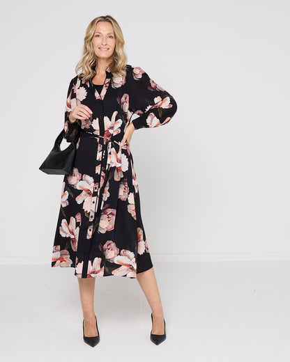 Wren Midi Dress - Black Floral