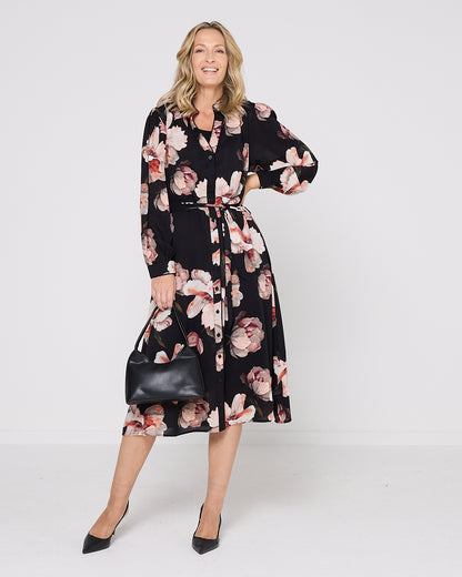 Wren Midi Dress - Black Floral