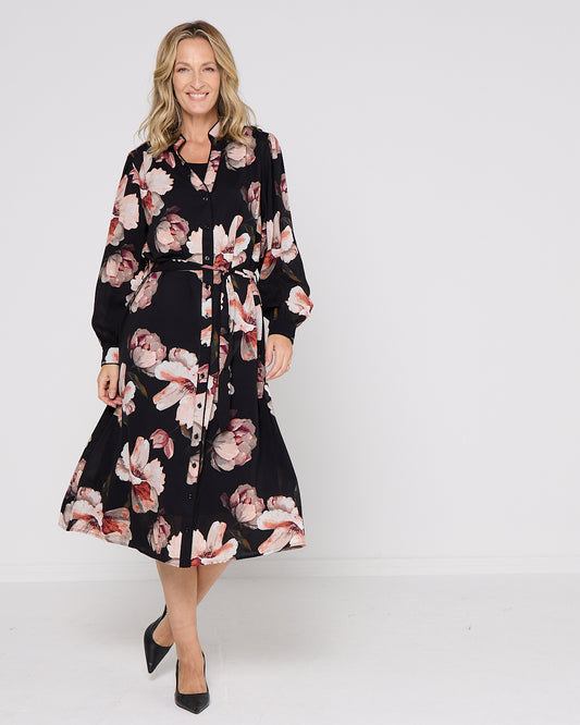 Wren Midi Dress - Black Floral