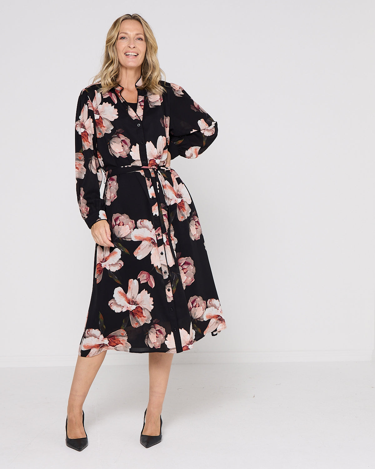Wren Midi Dress - Black Floral