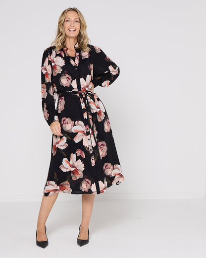 Wren Midi Dress - Black Floral