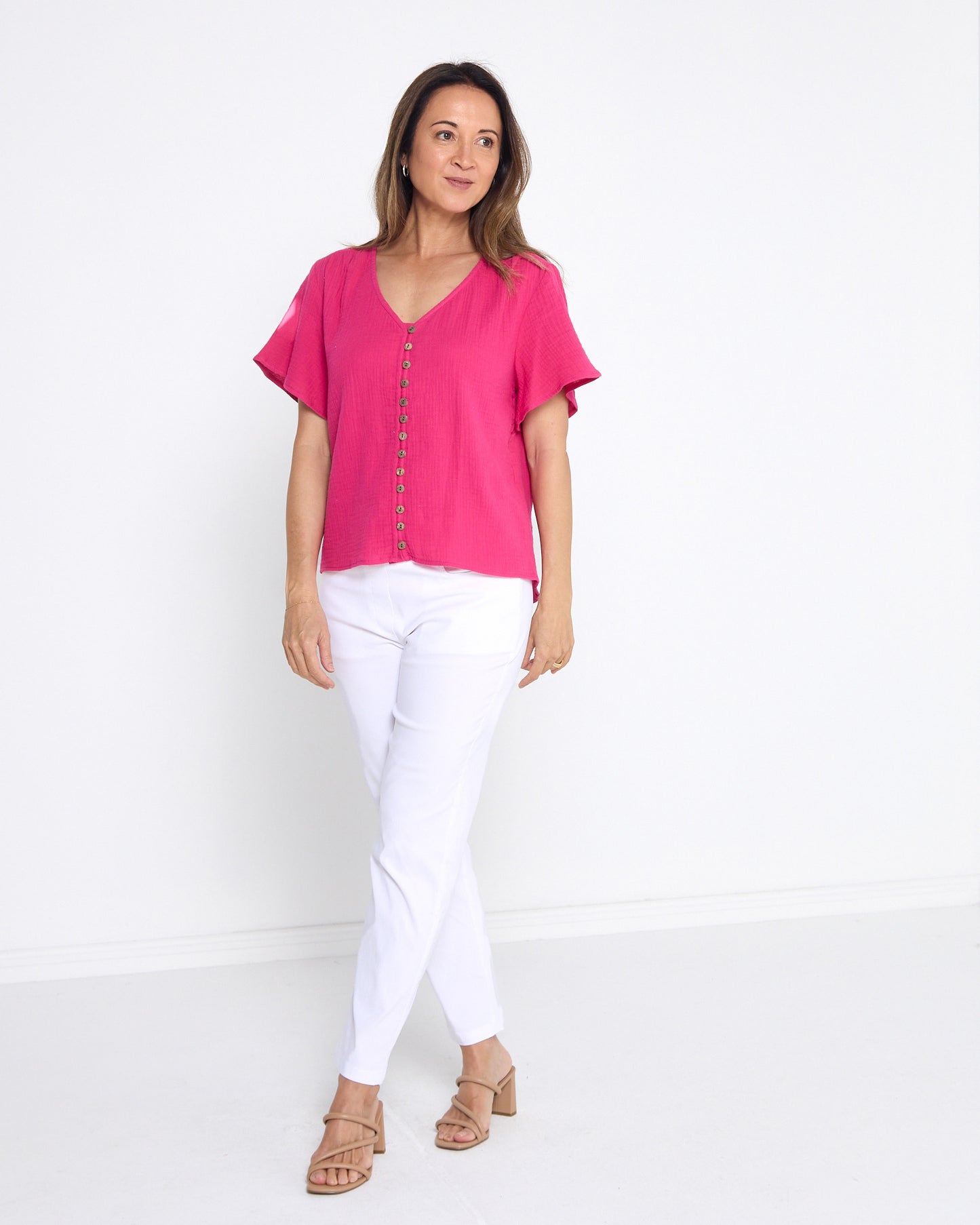 Tarin Button Top - Raspberry