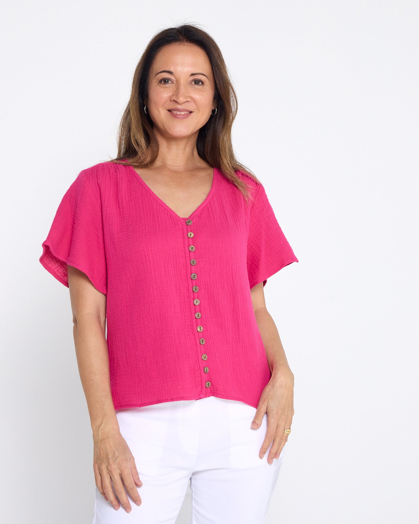 Tarin Button Top - Raspberry