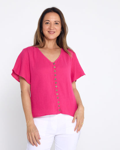 Tarin Button Top - Raspberry