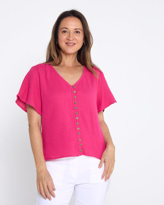 Tarin Button Top - Raspberry