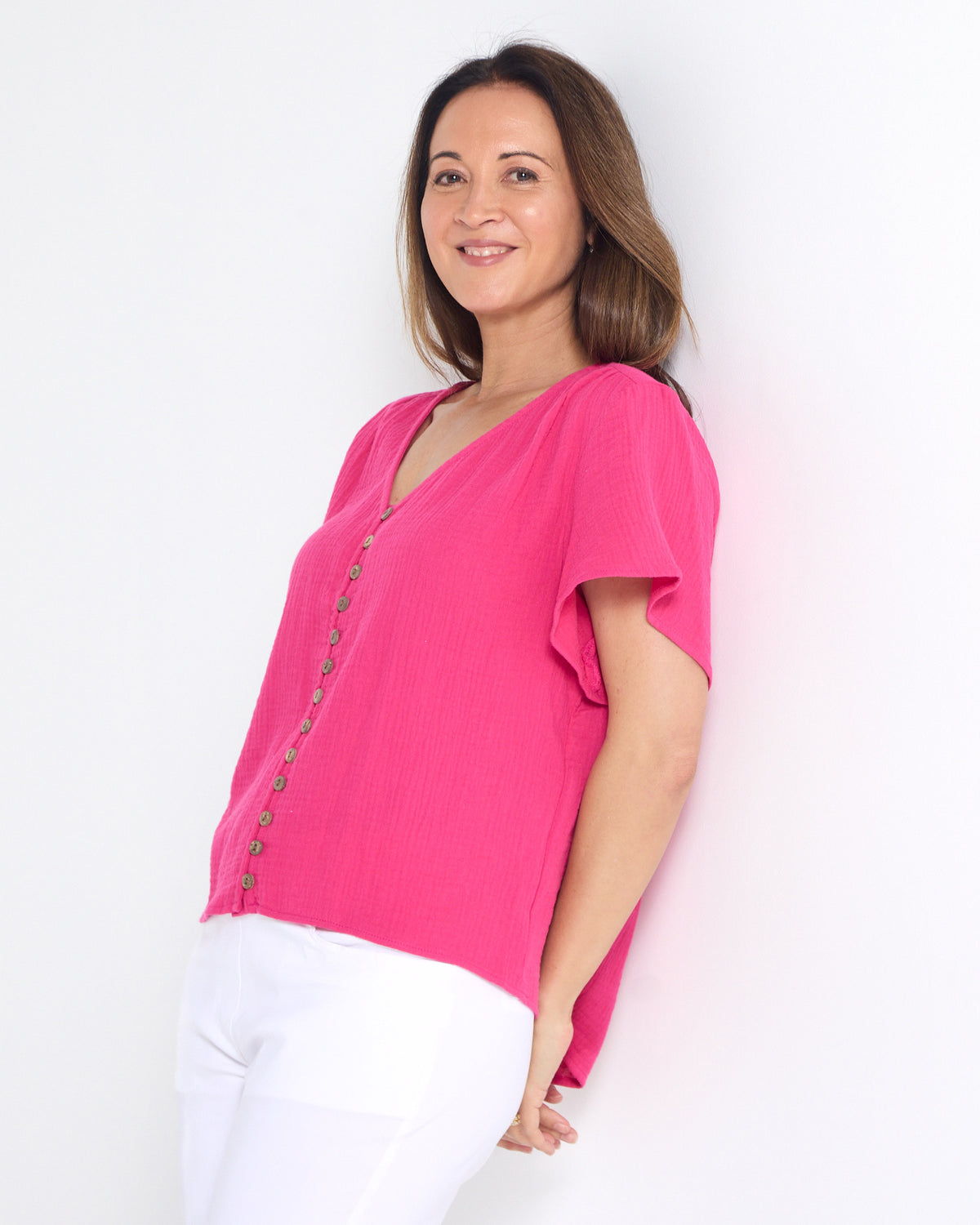 Tarin Button Top - Raspberry
