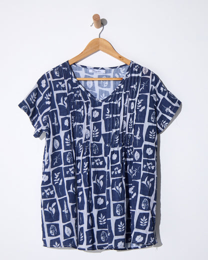 Carmody Cotton Pintuck Top - Denim