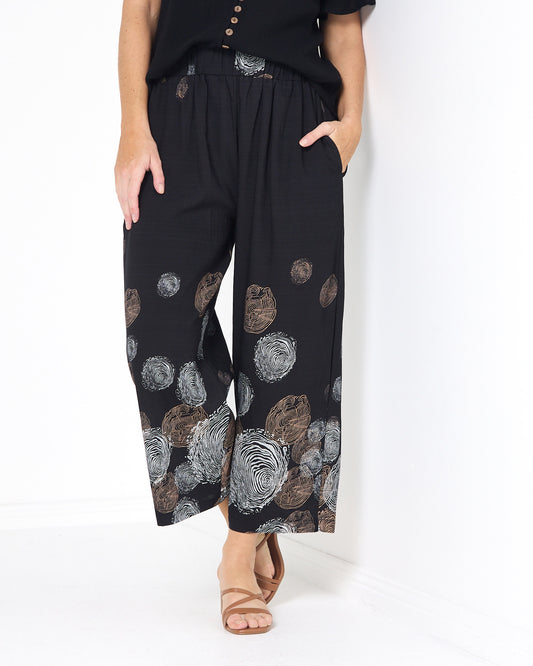 Harmony Elastic Waist Pants - Black Print